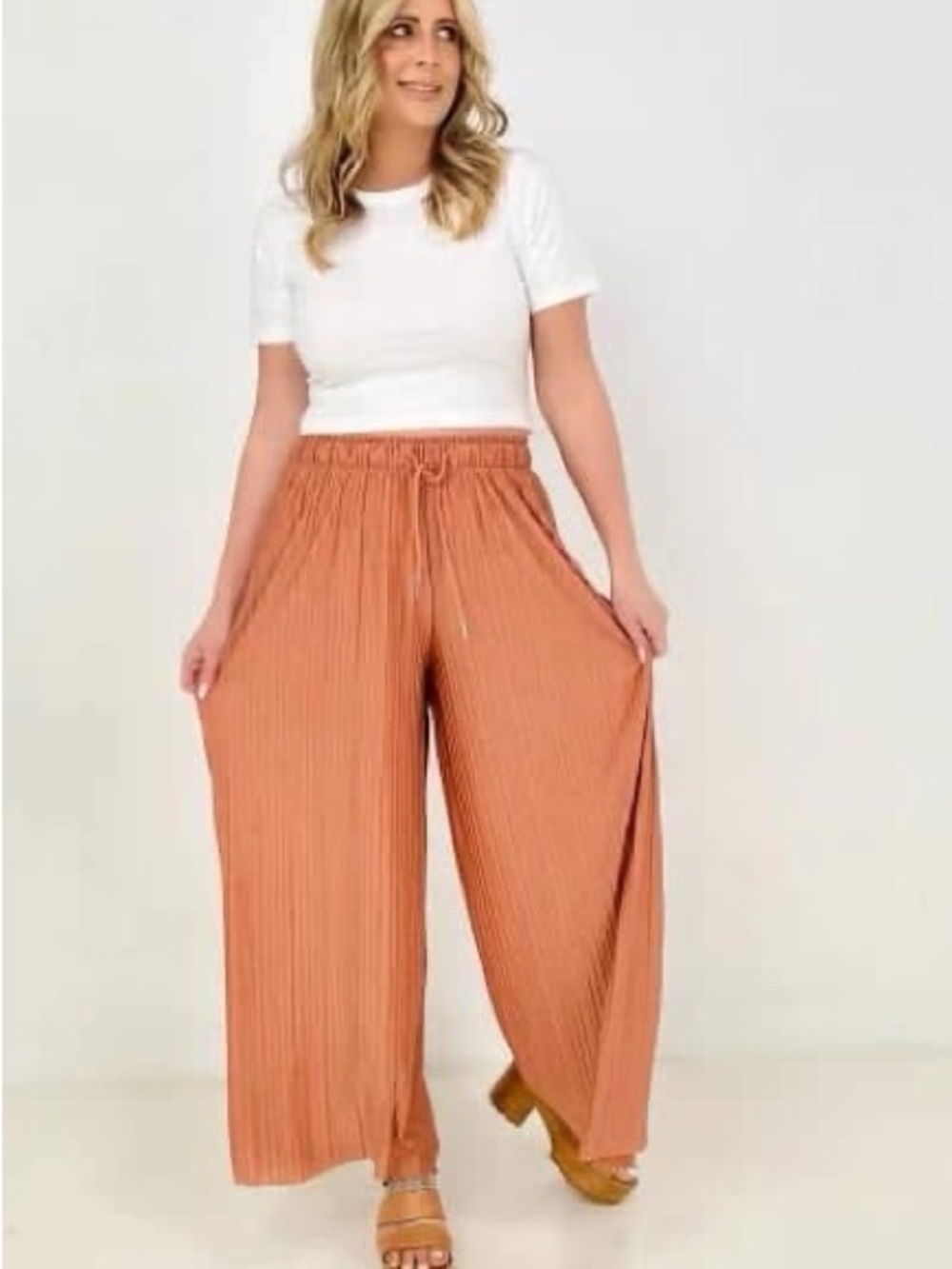 Wide Leg Rust Pleated Palazzo Pants